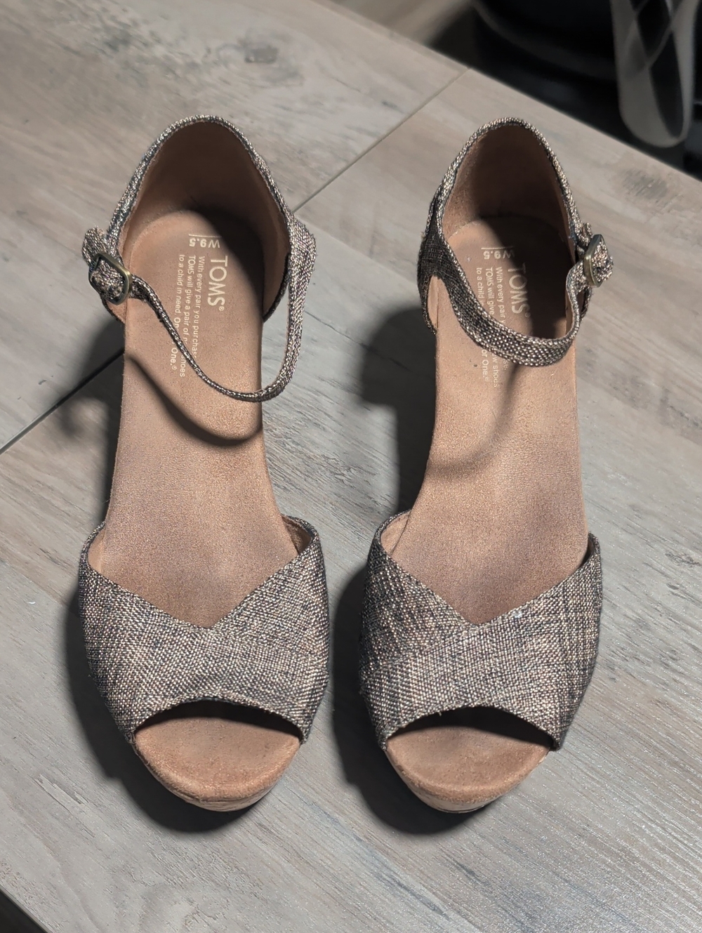 Tom's Women’s Metallic Tan Ankle-Strap Wedge Sandals